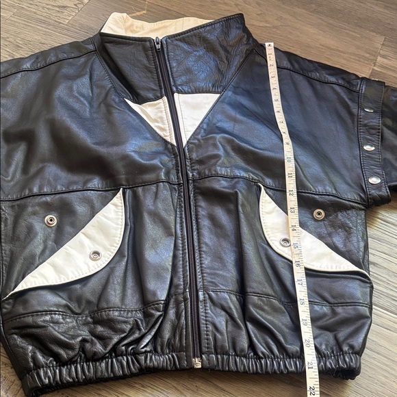 Vintage Black and White Leather Bomber Jacket and Vest Size 11/12 Made in Canada - Picture 9 of 14